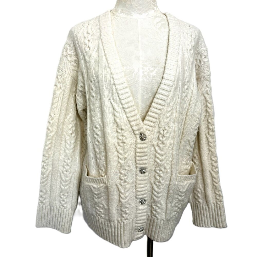 Cardigan White Ribbed Cable V Neck Long Sleeve A New Day NWT Sz M